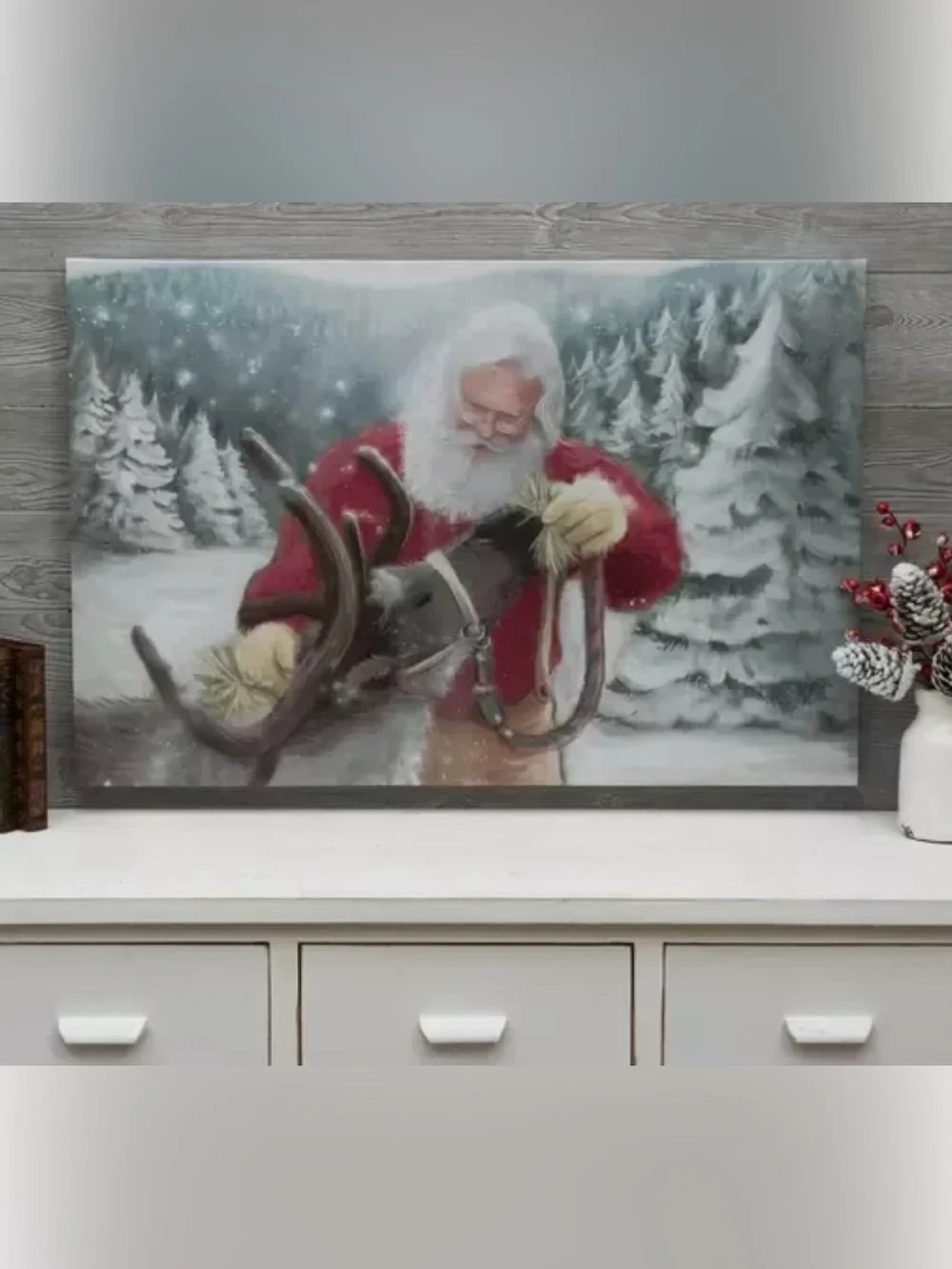 Santa Feeding Reindeer Wall Decor